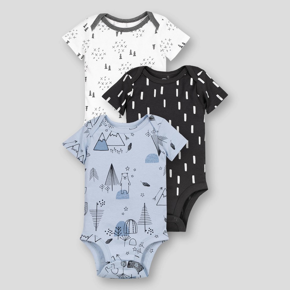 Lamaze Baby Boys' 3pk Organic Cotton Over the Mountain Short Sleeve Bodysuit - White/Dark Gray/Blue