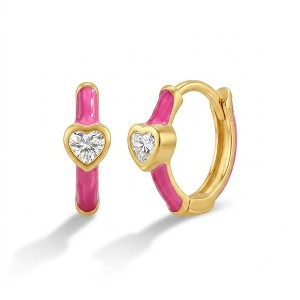 アクセサリー Daughters Jewelry Pill hoop Gold Girls' CZ Bezel Heart Gold Plated Sterling Silver Hoop Earrings