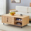 KIGFTSOD Spider Web Textured Modern MDF Coffee Table - Geometric Art and Practical Design in Natural Wood Tones - 2 of 4