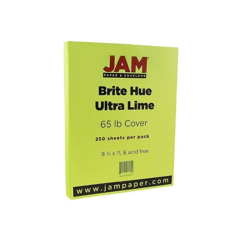 Jam Bright Cardstock, 8.5x11, 250/Pack, 65lb Ultra Lime Green, Size: 8.5 x 11