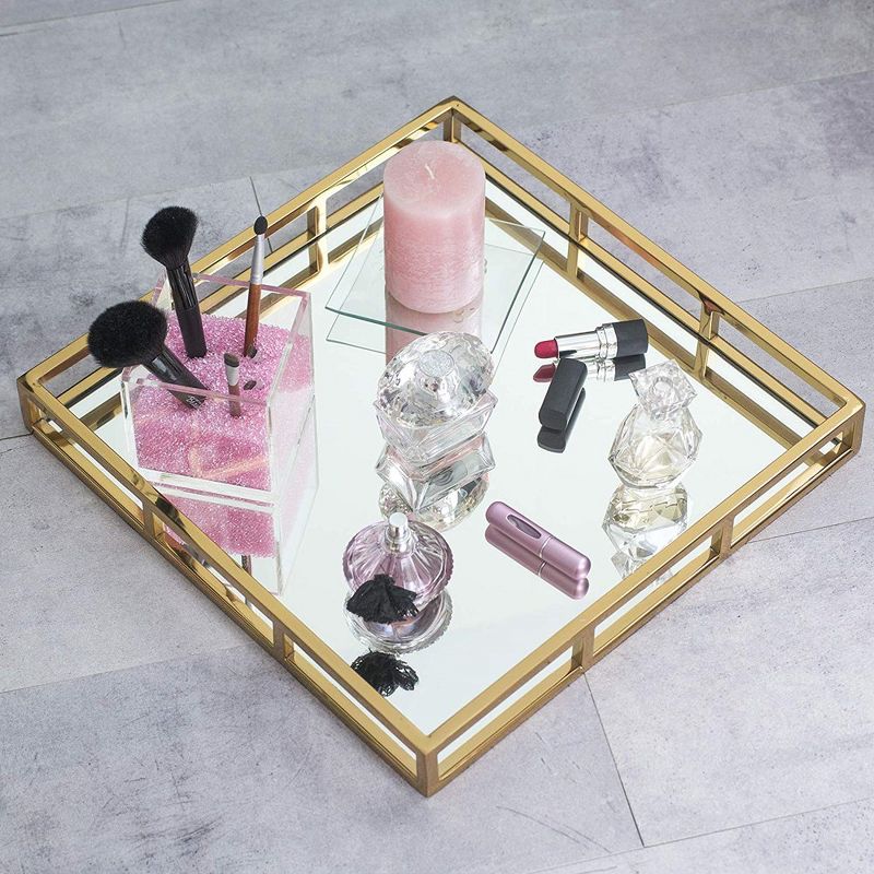Classic Touch Gold-Tone Square Mirror Tray- Gold , 2 of 4