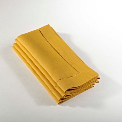 Mustard Cotton Linen Hemstitched Dinner Napkins, Set of 4