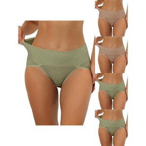 Allegra K Women's Hi-Cut Ribbed High Waist Tummy Control Available 5 Packs in Plus Size Briefs - 1 of 4