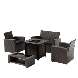 WestinTrends 4 Piece Conversation Outdoor Patio Sofa Set with Square Fire Pit Table - 1 of 4