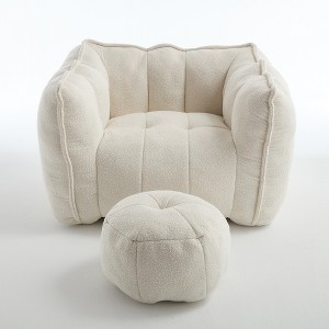 Gulches Beige Chenille Square Bean Bag Seats with Footstool for Living Room & Bedroom - 1 of 4