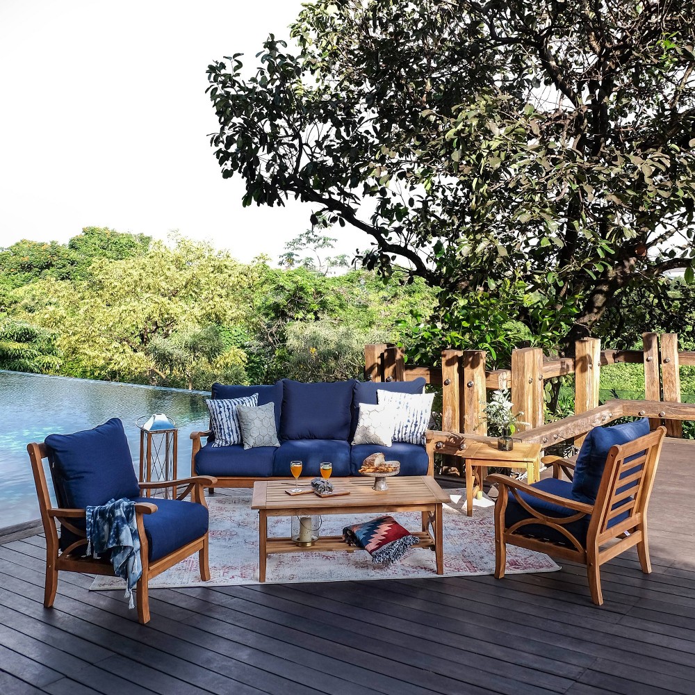 Photos - Garden Furniture 5pc Chester Teak Patio Conversation Set with Cushion Navy - Cambridge Casu