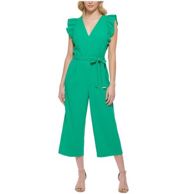Tommy Hilfiger Womens Belted Ruffle Sleeve Jumpsuit