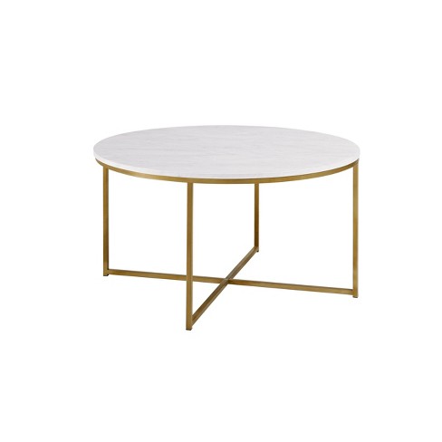 Vivian Glam X Leg Round Coffee Table Faux White Marble Gold Saracina Home Target