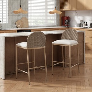 Set of 2 Dining Chair Upholstered Bar Stool Counter Stool Armless Chairs Accent Chair with Padded Seat & Iron Base, Brown&Beige - Modernluxe - 1 of 4