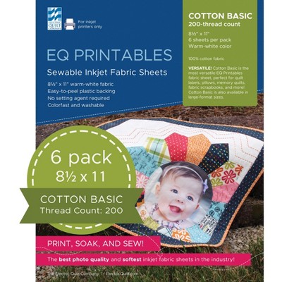 EQ Inkjet Printable Cotton Basic Fabric Sheets 8.5"X11"-6/Pkg
