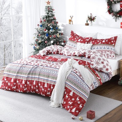 Christmas Duvet Cover Set King Size, Reversible Cute Snowflake Microfiber Comforter Quilt Cover with 2 Pillow Shams, Holiday Decor for Bedroom