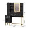 Vanity Desk with Mirror and Lights, 3 Lighting Modes Adjustable Makeup Vanity, Modern Dressing Table with Stool, Charging Station and Open Shelves - 2 of 4