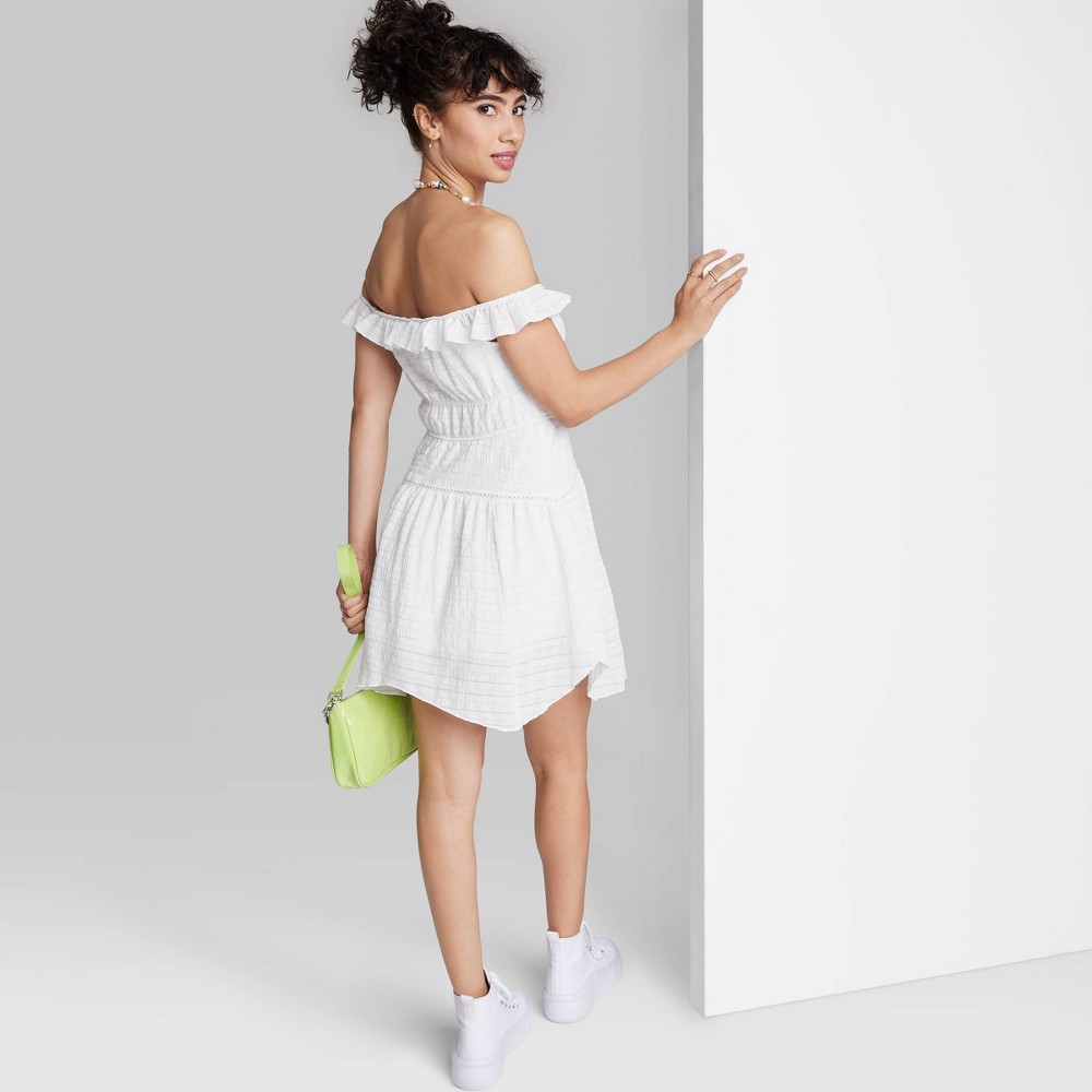 White ruffle skater outlet dress