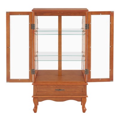 ?Vynxaria Lighted Glass Display Cabinet with Adjustable Shelves & Elegant Cherry Finish