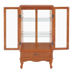 ?Vynxaria Lighted Glass Display Cabinet with Adjustable Shelves & Elegant Cherry Finish - 1 of 4
