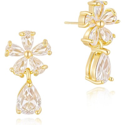 Cubic Zirconia Earrings - 14K Gold Plated Cubic Zirconia CZ Wedding Earrings for Women Bridal Bridesmaid