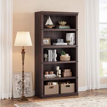 Whizmax Bookshelf, 5-Tier Open Bookcase with Storage Shelves, Floor Standing Unit, Cherry finish