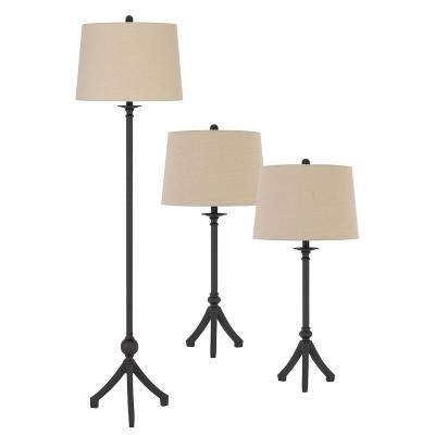 60" Metal Floor Lamp with 32.6" (Set of 2) Matching Table lamps with Hardback Linen Shades Gray - Cal Lighting
