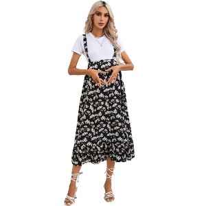 Coolmee Womens High Waist Floral Pleated Maxi Skirt Adjustable Strap Swing Skirt Vacation Cruise Outfits - 1 of 3