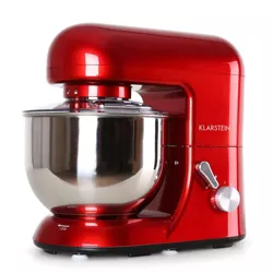 Klarstein Bella Rossa 5.5 Quart 6-Speed Stainless Steel Multi Function Kitchen Stand Mixer with Grinder, Dough Bowl, Flat Whisk, and Wire Whip, Red