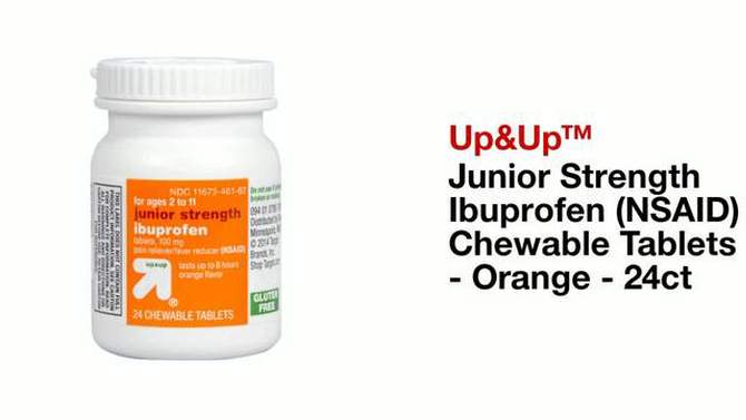 Junior Strength Ibuprofen (NSAID) Pain Reliever &#38; Fever Reducer Chewable Tablets - Orange - 24ct - up &#38; up&#8482;, 2 of 8, play video