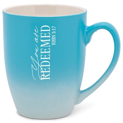 Elanze Designs You Are Redeemed John 3:17 Two Toned Ombre Matte Pale Blue and White 12 ounce Ceramic Stoneware Coffee Cup Mug