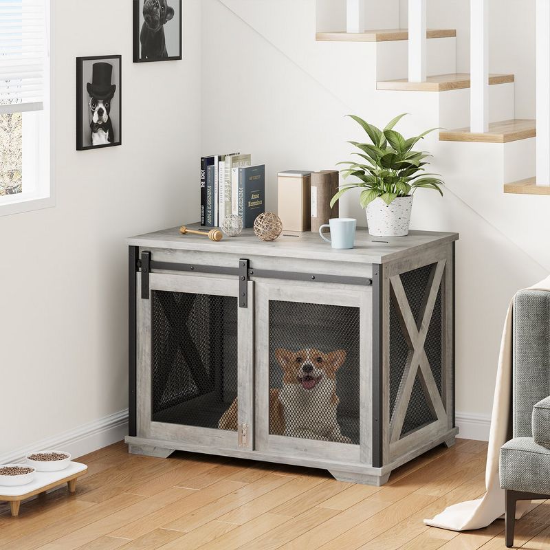 Whizmax 37'' Dog Crate Furniture Side End Table with Flip Top and Movable Divider, Wooden Dog Crate Table Large, Dog Kennel Side End Table, 2 of 9