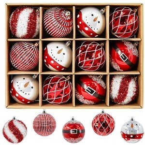 Aoibox 12 Pack 3.15 Inch 80mm Shatterproof Plastic Christmas Tree Ornaments Lightweight Red and White Baubles for Holiday Decor - 1 of 4