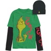 Seven Times Six Dr. Seuss The Grinch Men's Faux Long Sleeve Shirt And Embroidered Beanie Set Green - 2 of 4