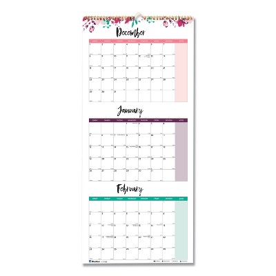 Blueline 3-Month Wall Calendar 12.25 x 27 Floral 2021 C171129