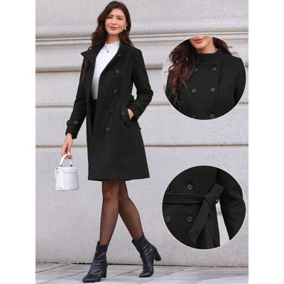 INSPIRE CHIC Women's Double Breasted Elegant Long Sleeve Winter Trench Pea Coat with Pockets Black X-Large — фото 2