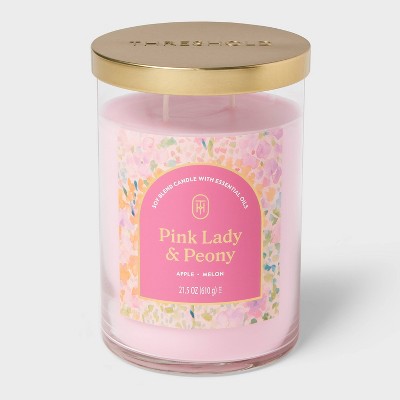 21.5oz Glass Jar Candle with Lid Pink Lady and Peony - Threshold™