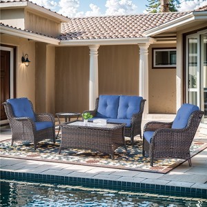 Gymojoy 5 Piece Outdoor Wicker Loveseat Sofa with Patio Chairs with Coffee Table and Side Table - 1 of 4