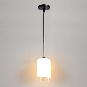 KAISITE 15.7in Milk Glass Pendant Light with Brass Stem - Modern Large Opal Cylinder Hanging Light for Kitchen Island Dining Room - 1 of 4