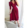 Womens Dress Wrap V Neck 3/4 Puff Sleeve Flowy Midi Dress - 2 of 4