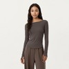 Anna-Kaci Active Women's Long Sleeve Rib Knit Top with Boat Neckline and Slim Fit Silhouette - 2 of 4