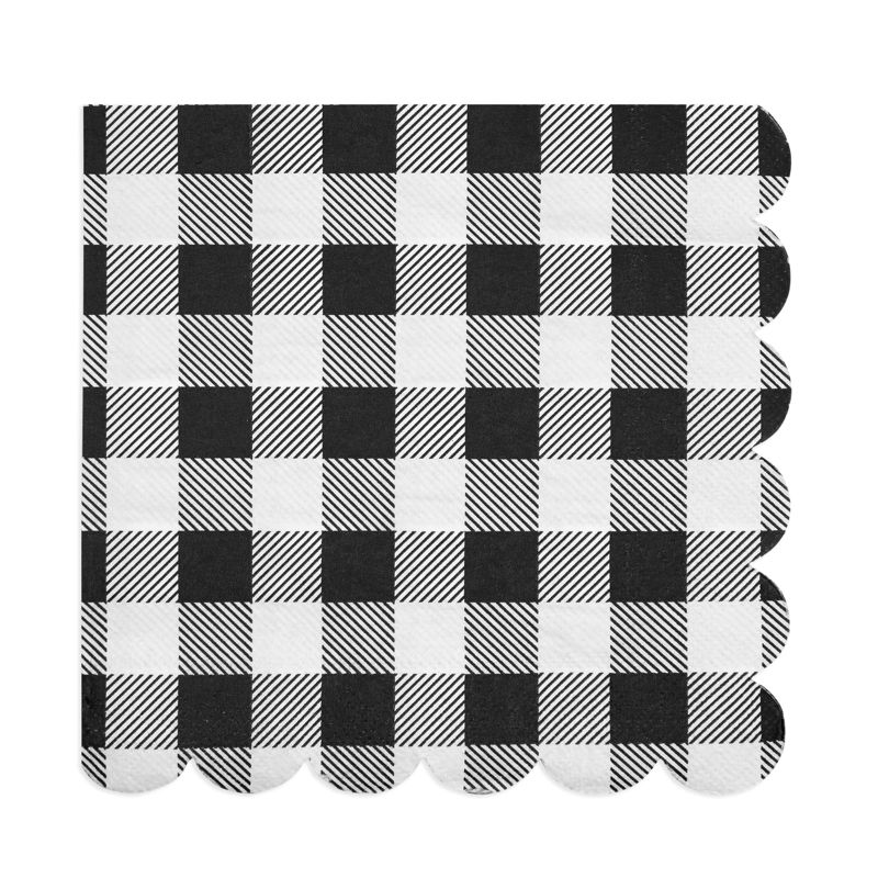 Blue Panda 100 Pack Black Buffalo Check Plaid Scalloped Paper Napkin for Picnic Party Supplies  6.5 x 6.5 in, 4 of 9