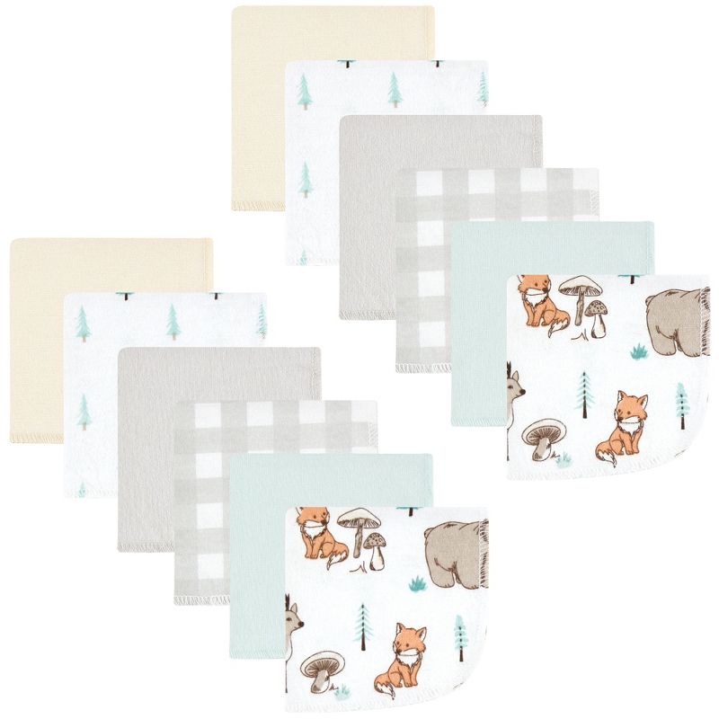 Hudson Baby Flannel Washcloths, Neutral Woodland Pals 12Pk, One Size, 1 of 9