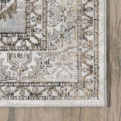 Gray and Beige 5' x 7' Traditional Washable Area Rug