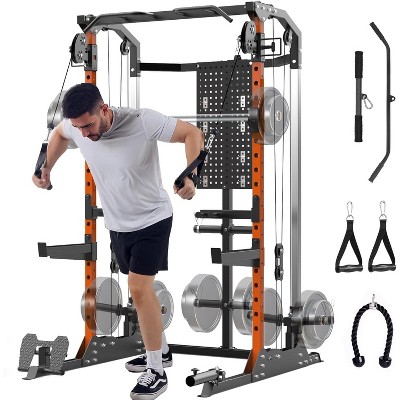 Multi-Function Power Cage 2000LB Capacity With Dual Independent Pulley System+Adjustable Cable Crossover for Home Gym&Garage Workouts