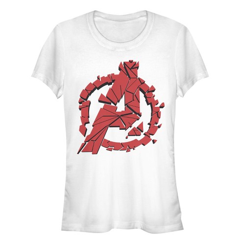 Juniors Womens Marvel Avengers Endgame Shatter Logo T shirt White Medium Target