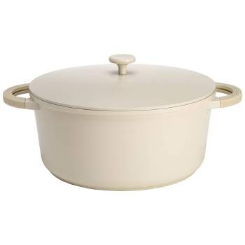Goodful 4.5qt Cast Aluminum, Ceramic Dutch Oven with Lid, Side Handles and Silicone Grip Cream