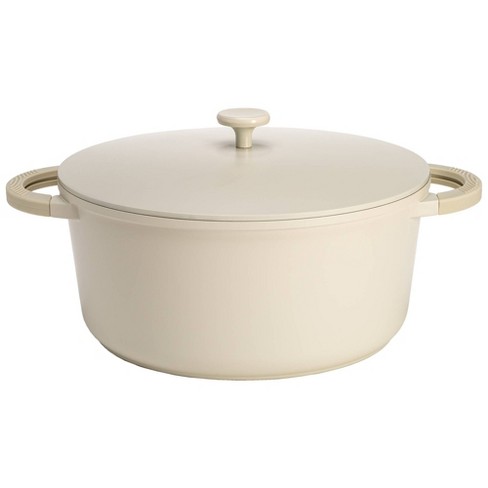 Goodful 7qt Cast Aluminum, Ceramic Stock Pot with Lid, Side Handles and  Silicone Grip Cream