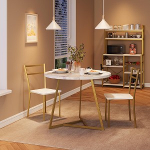 Round Dining Table Set for 2, Kitchen Table with 2 Upholstered Chairs, 3-Piece Circle Dining Table Set - 1 of 4