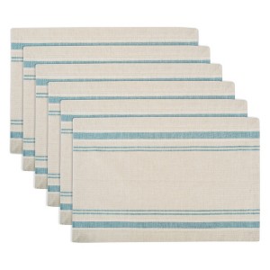 DII French Stripe Placemat Set 6 Piece, Taupe/Teal, 13x19" - 1 of 4