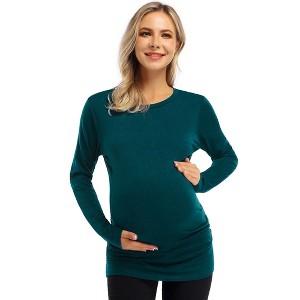Clearlove Maternity Shirt Long Sleeve Basic Top Ruch Side T shirt for Pregnant - 1 of 4