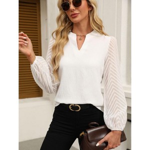 Women's Puff Long Sleeve Shirts v Neck Loose t-Shirts Dressy Casual Work Blouses 2025 Fall Tops Trendy Clothes - 1 of 4