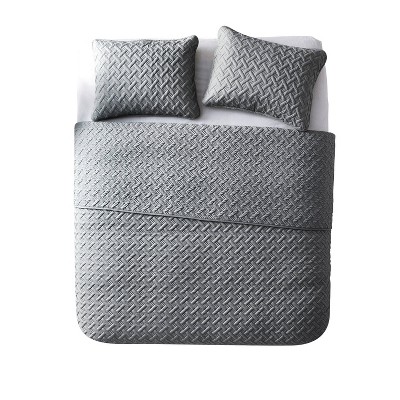 Gray King Reversible Microfiber Basketweave Quilt Set