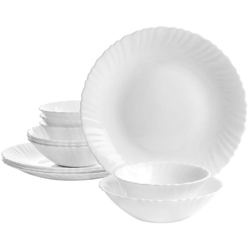 Gibson Ultra Radley 12 Piece Tempered Opal Glass Dinnerware Set in White, 1 of 9