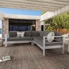 Outdoor L-Shaped Sectional Sofa, Modern Slatted Design 4-Seater Sofa, Sectional Sofa with Aluminum Frame and Polyester Cushion-Coolbibila - 2 of 4